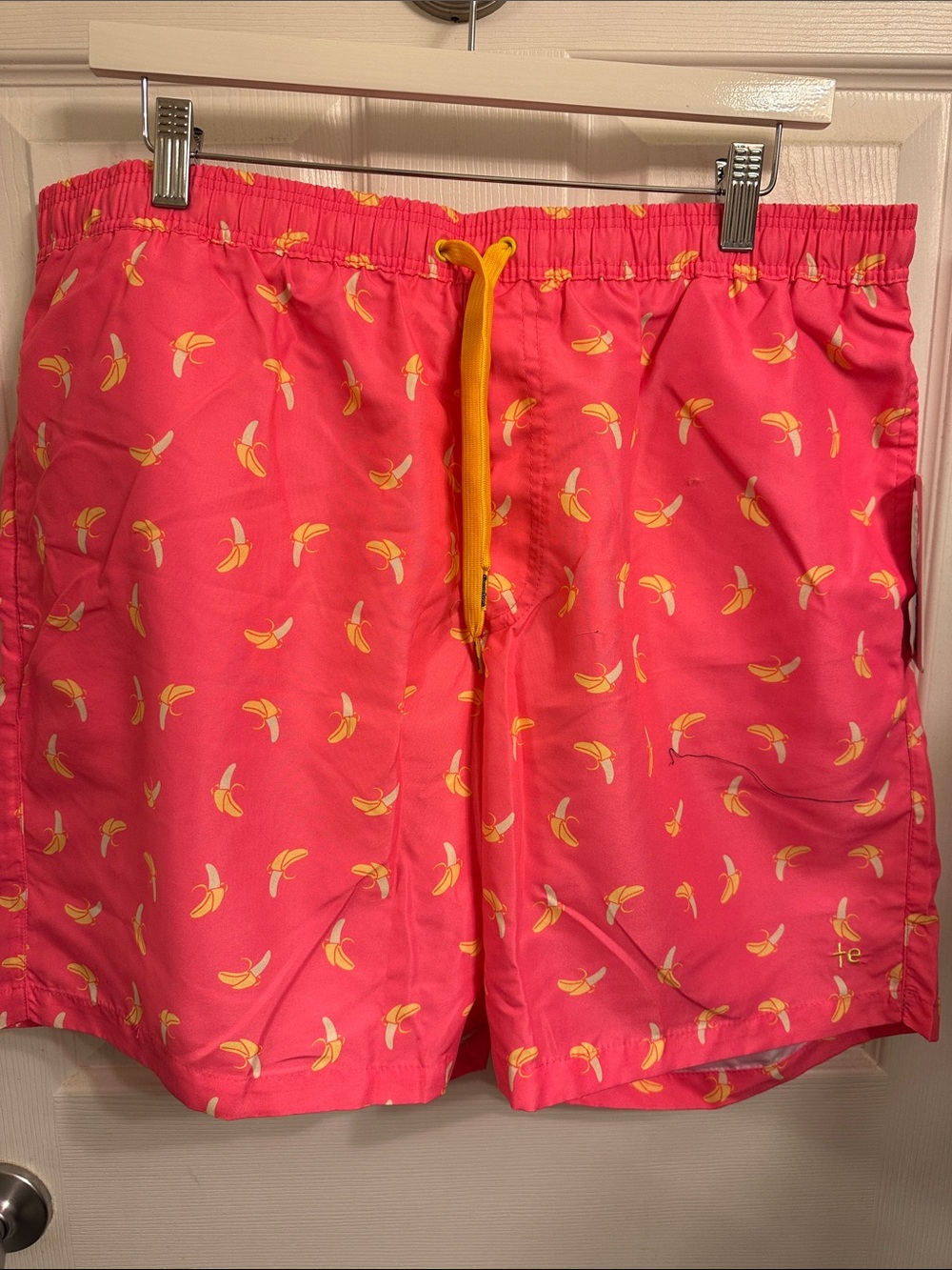 Tipsy Elves Pink Swim Trunks with Yellow Banana Print